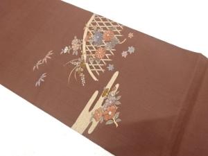 光悦垣に菊・椿・萩模様織り出し　袋帯